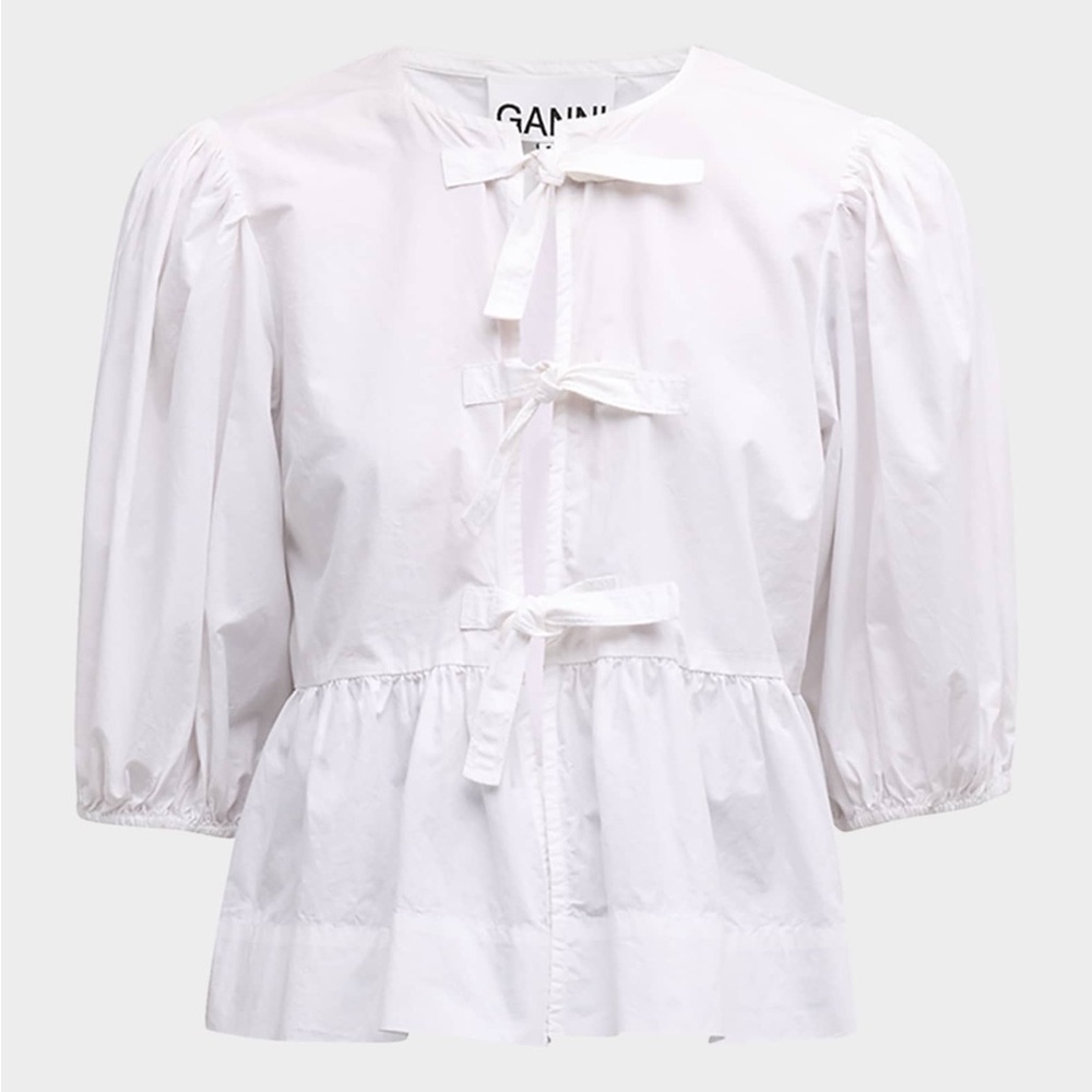 Ganni White Tie-Front Blouse